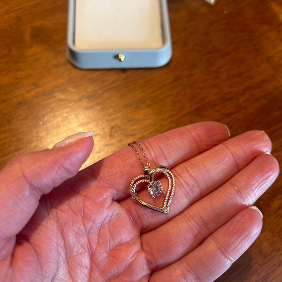 NWT 18k Rosegold Over 925 Sterling Silver Heart Birthstone CZ Pendant Necklace - Picture 6 of 7